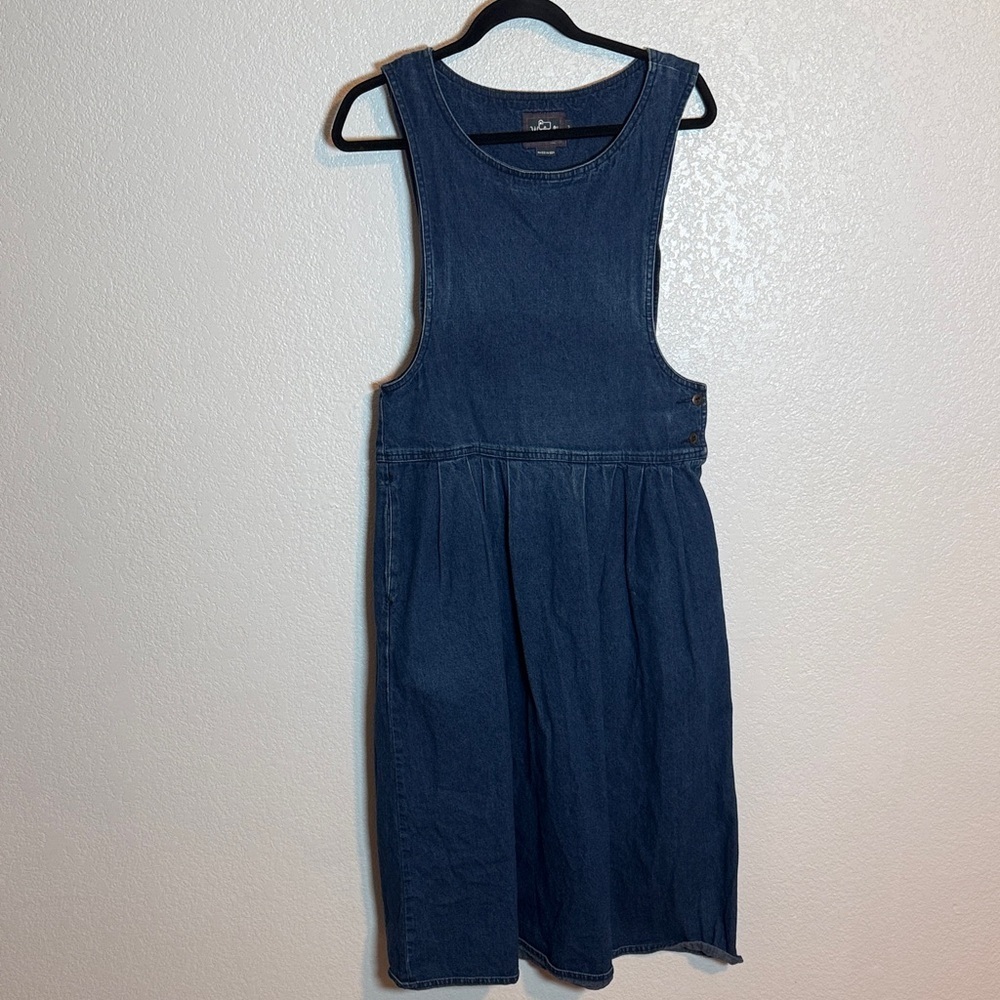 Vintage Woolrich Blue Denim Jumper Midi Dress Size Medium Modest Classic